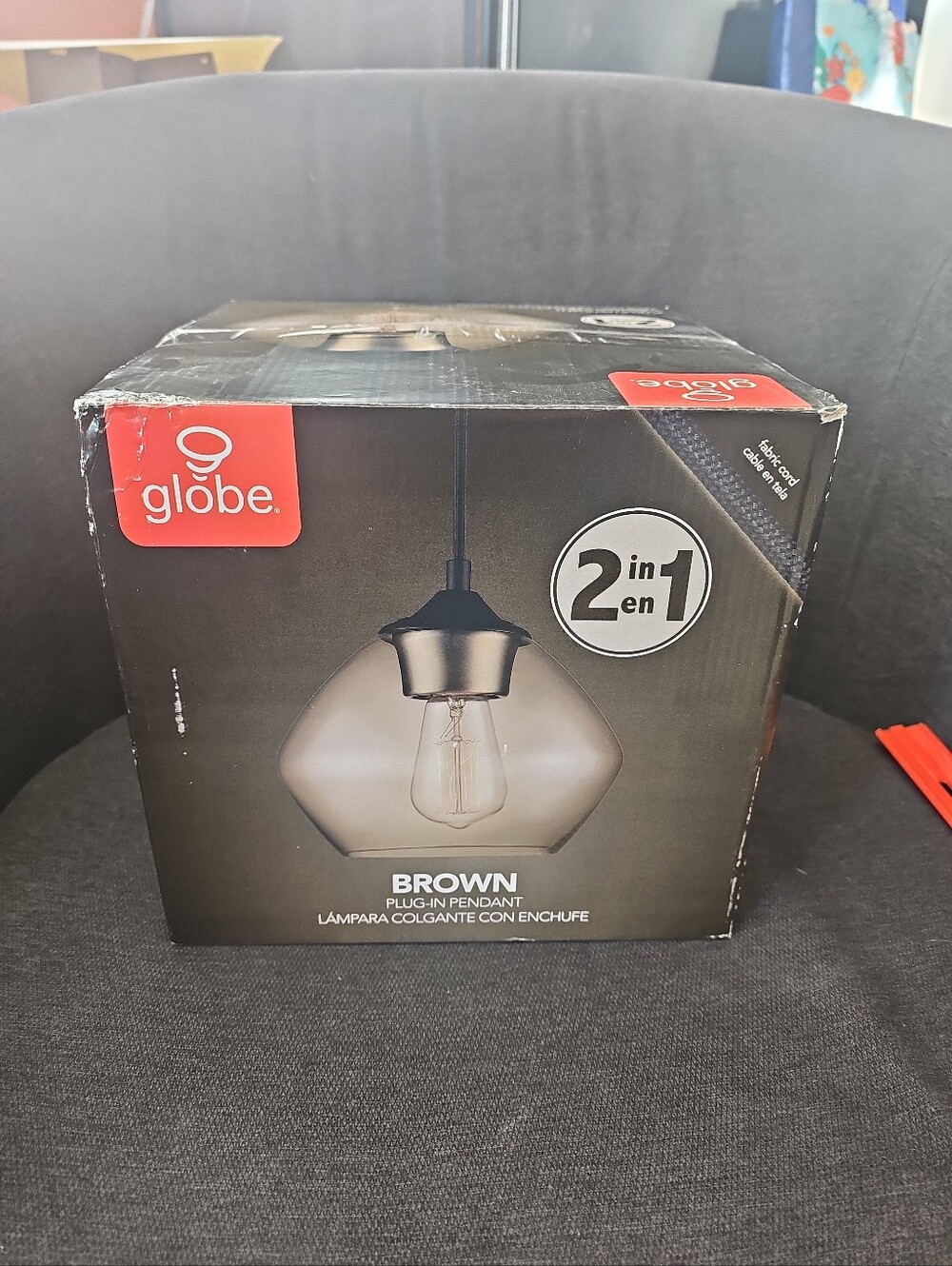 NIB Globe Brown Plug-In Pendant Ceiling Light Mid Century Design Hanging Lamp